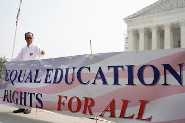 People protested outside of the U.S. Supreme Court in Washington, D.C., this summer as the justices struck down affirmative action. The court limited 