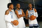 Andrew Wiggins, center, is enjoying himself more. "But the joy has always been there. I've never been on the court not wanting to play," he said.
