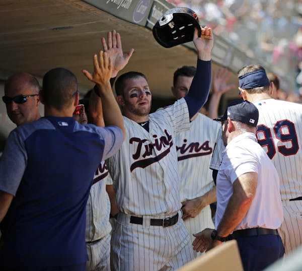 Twins left fielder Robbie Grossman scored from second on a Jake Cave single in the fifth inning.