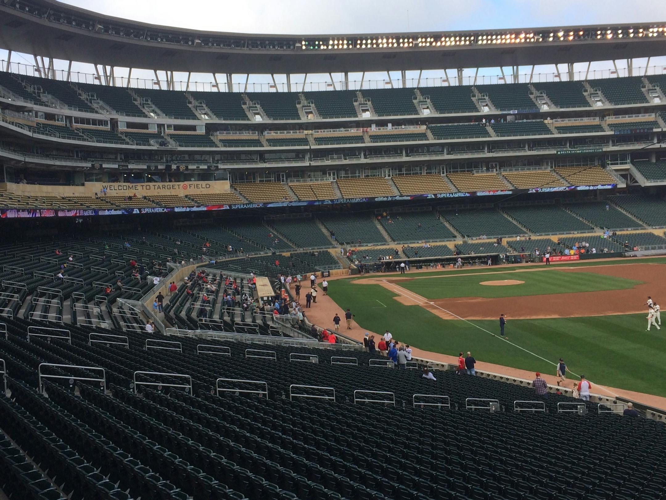 This was the way Target Field looked just before Brian Dozier's first-inning home run on Thursday, with the upper levels closed off and only several hundred people in the stands.