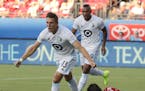 Minnesota United midfielder Ethan Finlay (13) has made a breakthrough of sorts with three goals in the past three games, two of them alone in Saturday