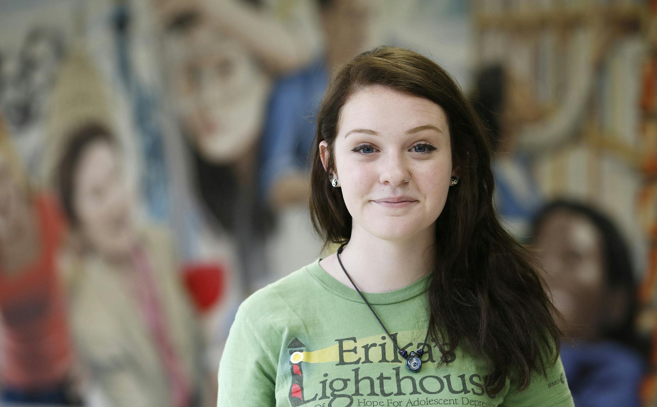 Portrait of sophomore Emily Malecha, 15, at Libertyville High School on Tuesday, Oct. 22, 2013 in Libertyville, Illinois. Emily Malecha, who is proactive in dealing with her own depression, works with other teens and school counselors to open a chapter of Erica's Lighthouse, whose mission is to raise awareness and reduce stigma around teen depression. (Stacey Wescott/ Chicago Tribune/MCT) ORG XMIT: 1144944