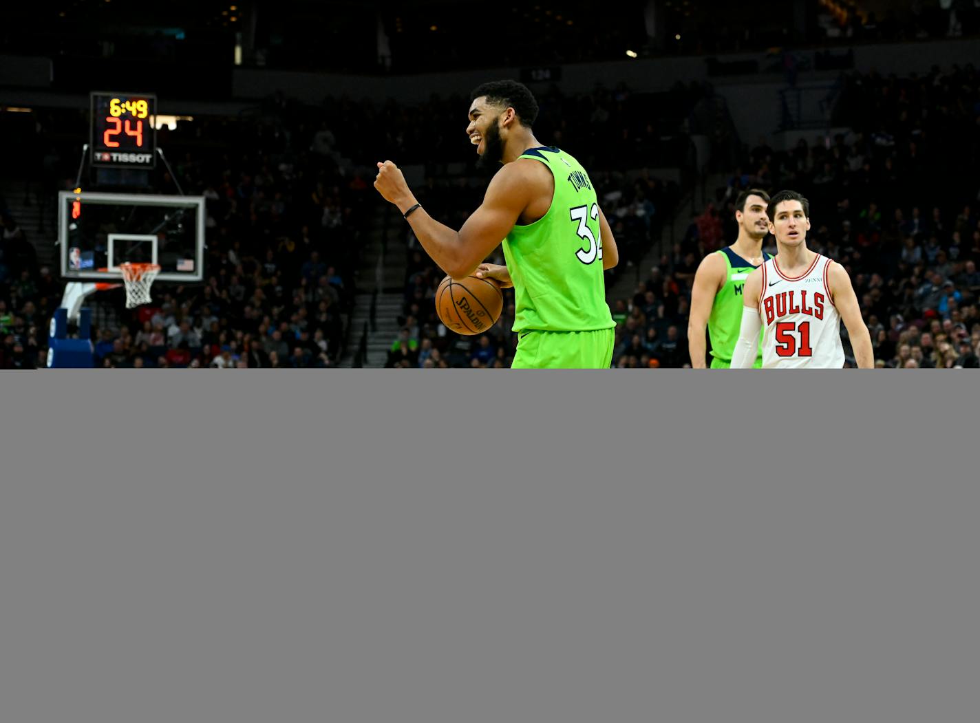 Timberwolves center Karl-Anthony Towns after a foul was called against the Bulls during the second half.