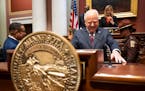 Minnesota Gov. Tim Walz prepares to deliver the State of the State address on Wednesday, April 19, 2023, in the House chambers of the Minnesota State 