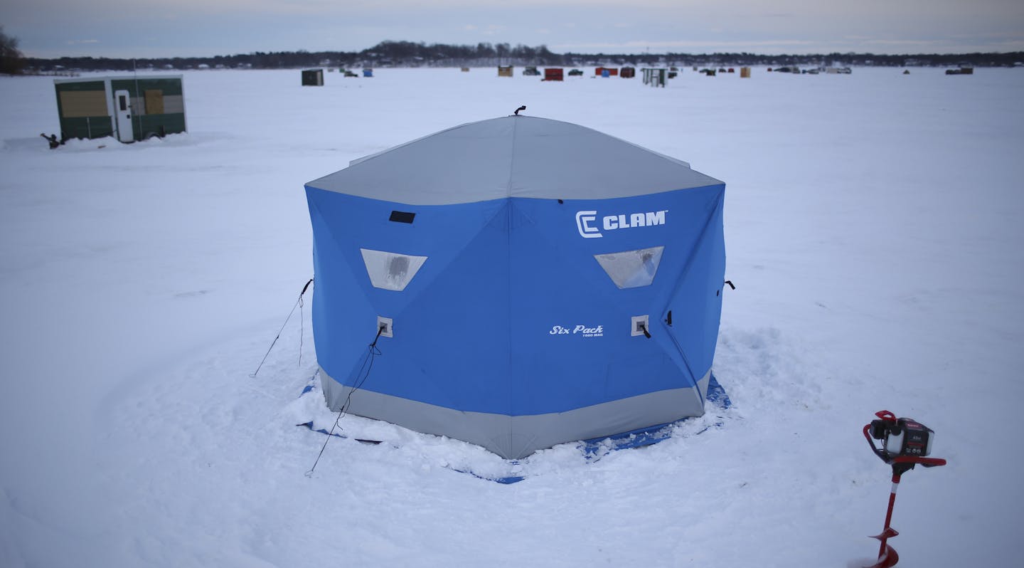 This Clam "Six Pack" ice fishing house was seen last January on White Bear Lake. File photo by JEFF WHEELER &#x201a;&#xc4;&#xa2; jeff.wheeler@startribune.com ORG XMIT: MIN1401202150260573