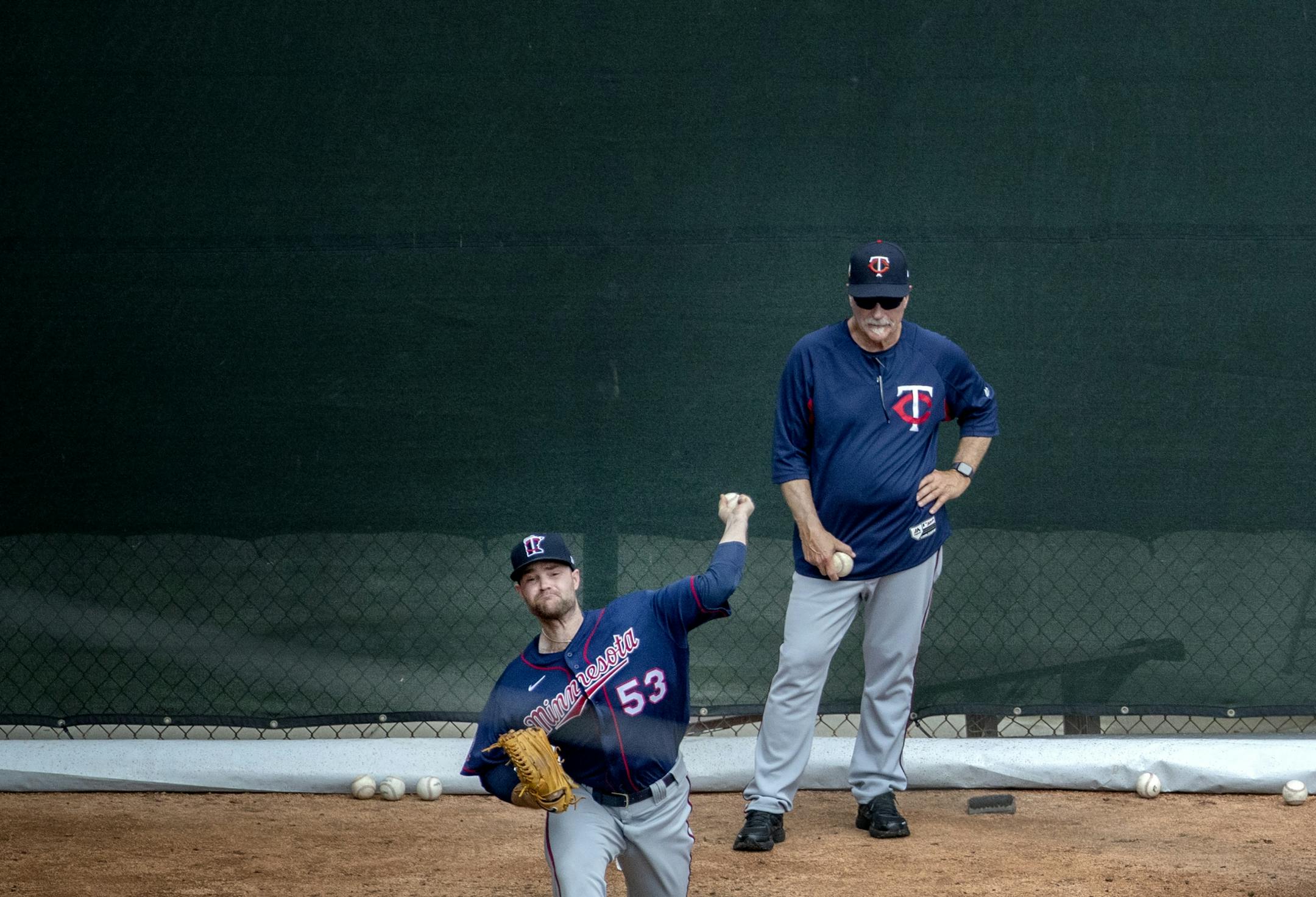 Minnesota Twins pitcher Danny Coulombe (53) threw in the bullpen.