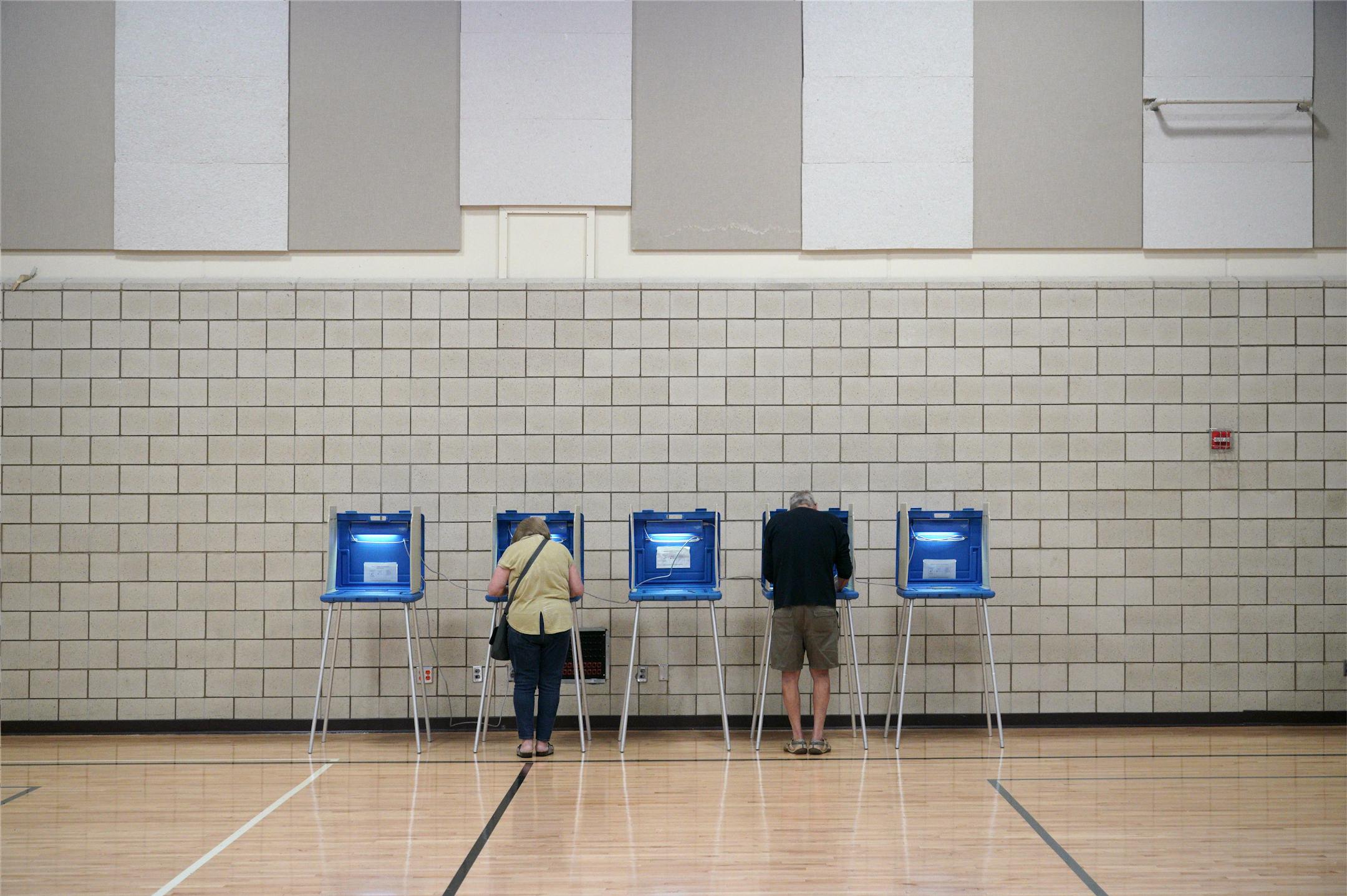 After an initial surge of voters came to cast primary ballots at Zion Lutheran Church in Anoka, things slowed down with no lines mid-morning.