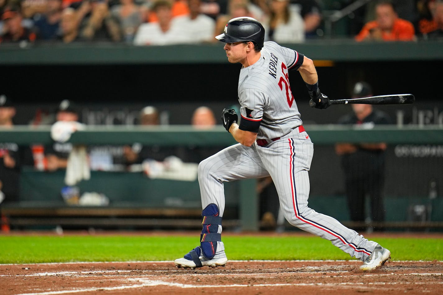 Minnesota Twins' Max Kepler grounds out against the Baltimore Orioles during the fourth inning of a baseball game, Friday, June 30, 2023, in Baltimore. (AP Photo/Julio Cortez)