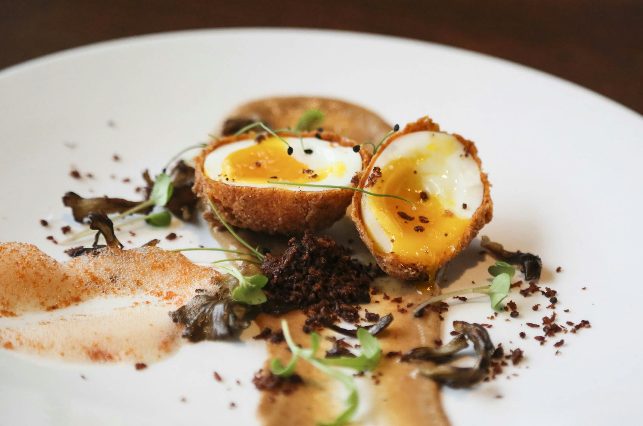 Chicken fried egg with tasso gravy and tabasco foam at Workshop at Union Friday, Nov. 28, 2014.](DAVID JOLES/STARTRIBUNE)djoles@startribune Workshop at Union guide to new restaurants