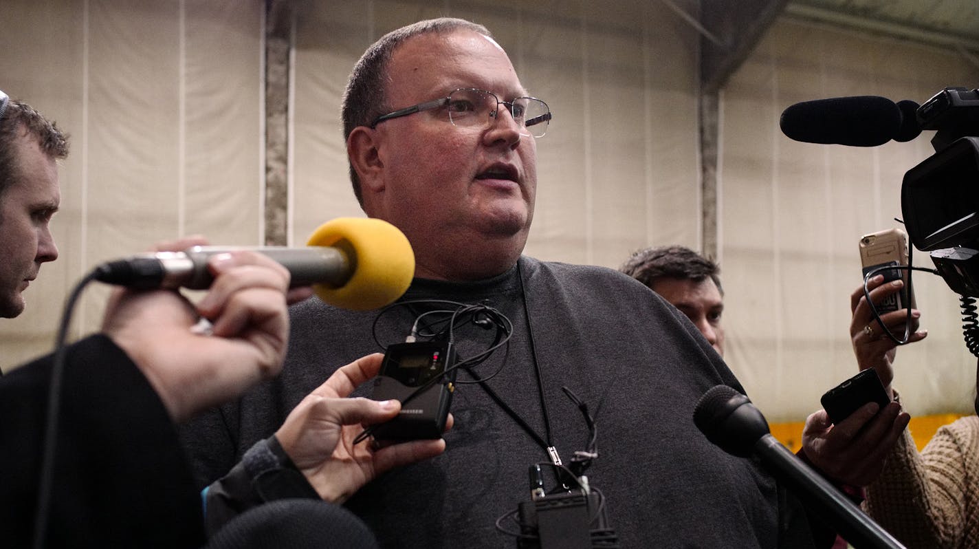 Tracy Claeys addresses the media at the U of M on Sunday evening 12/18/16 about his status as head coach of the Gophers football team.]Richard Tsong-Taatarii/rtsong-taatarii@startribune.com ORG XMIT: MIN1612181846430213