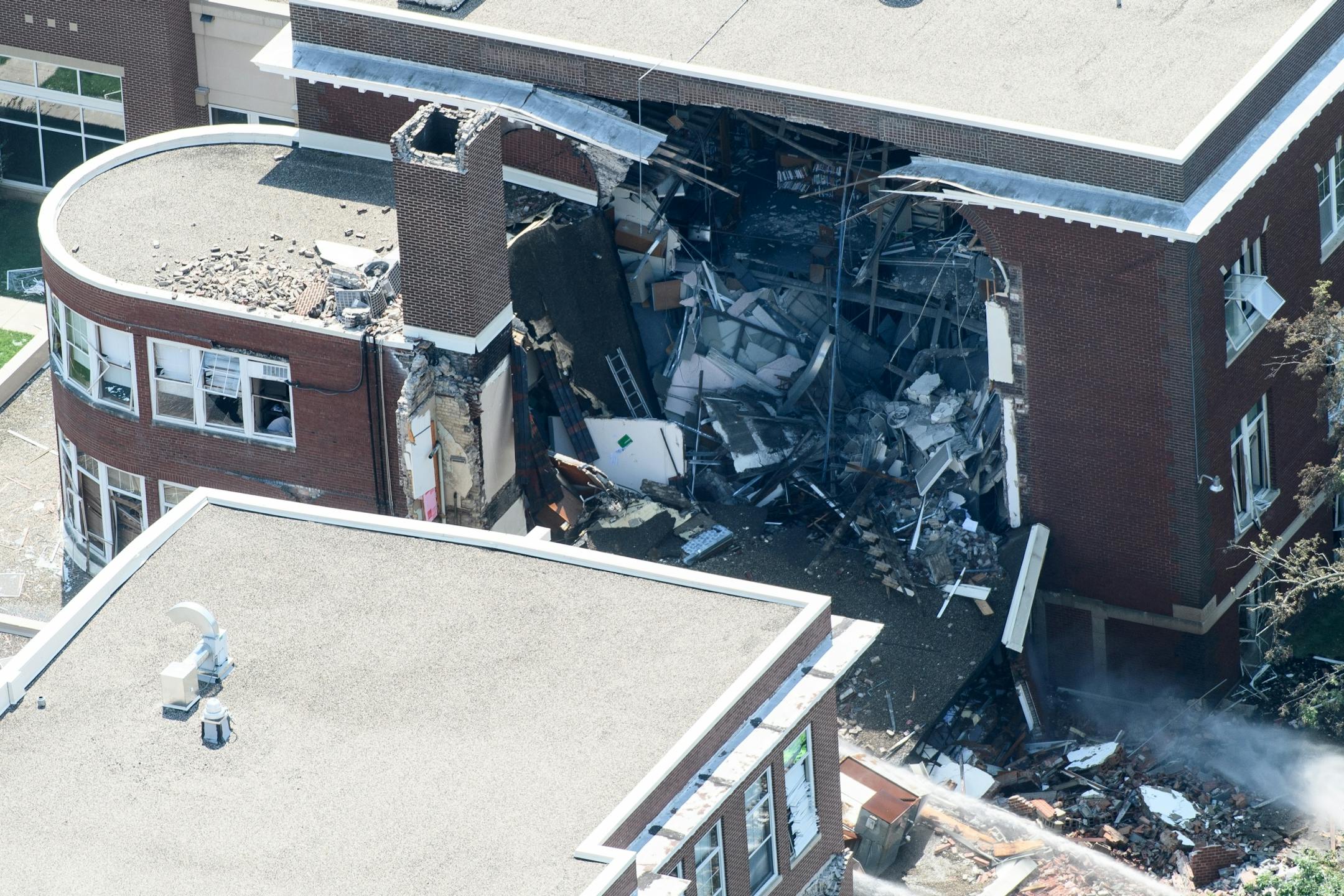 Books were visible from the inside of Minnehaha Academy following an explosion Wednesday morning.