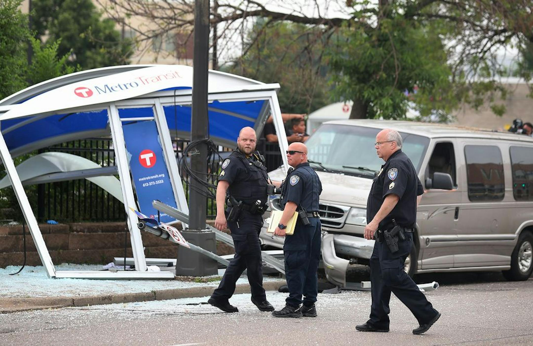 A van plowed into a bus shelter on Broadway Avenue N. near Lyndale Avenue, injuring several Tuesday, July 9, 2019, in Minneapolis, MN.