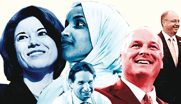 From left: U.S. Reps.-elect Angie Craig, Ilhan Omar, Dean Phillips, Pete Stauber and Jim Hagedorn