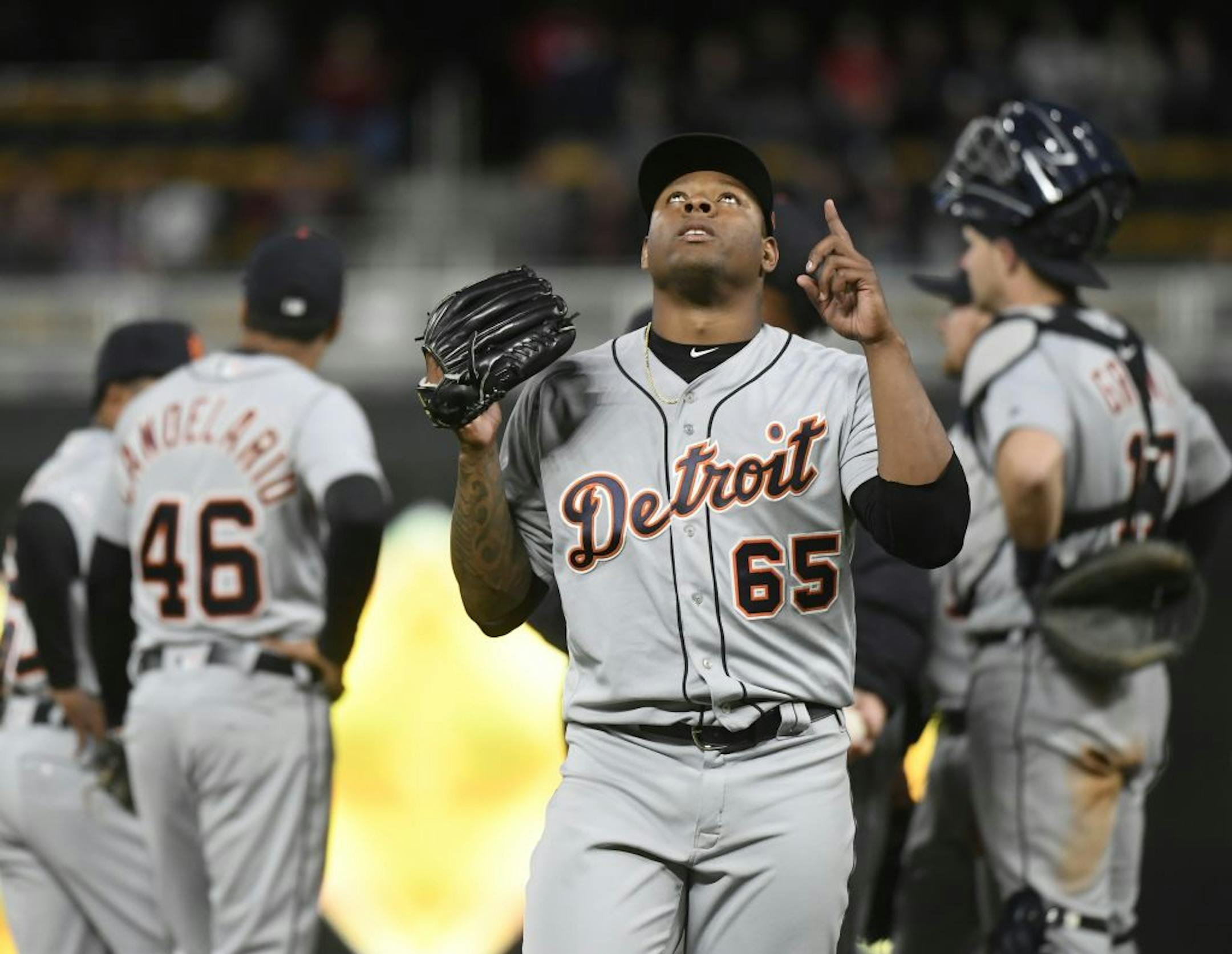 Detroit Tigers starting pitcher Gregory Soto (65) left the game after allowing a 3-run home run by Minnesota Twins first baseman C.J. Cron (24) in the bottom of the fifth inning.