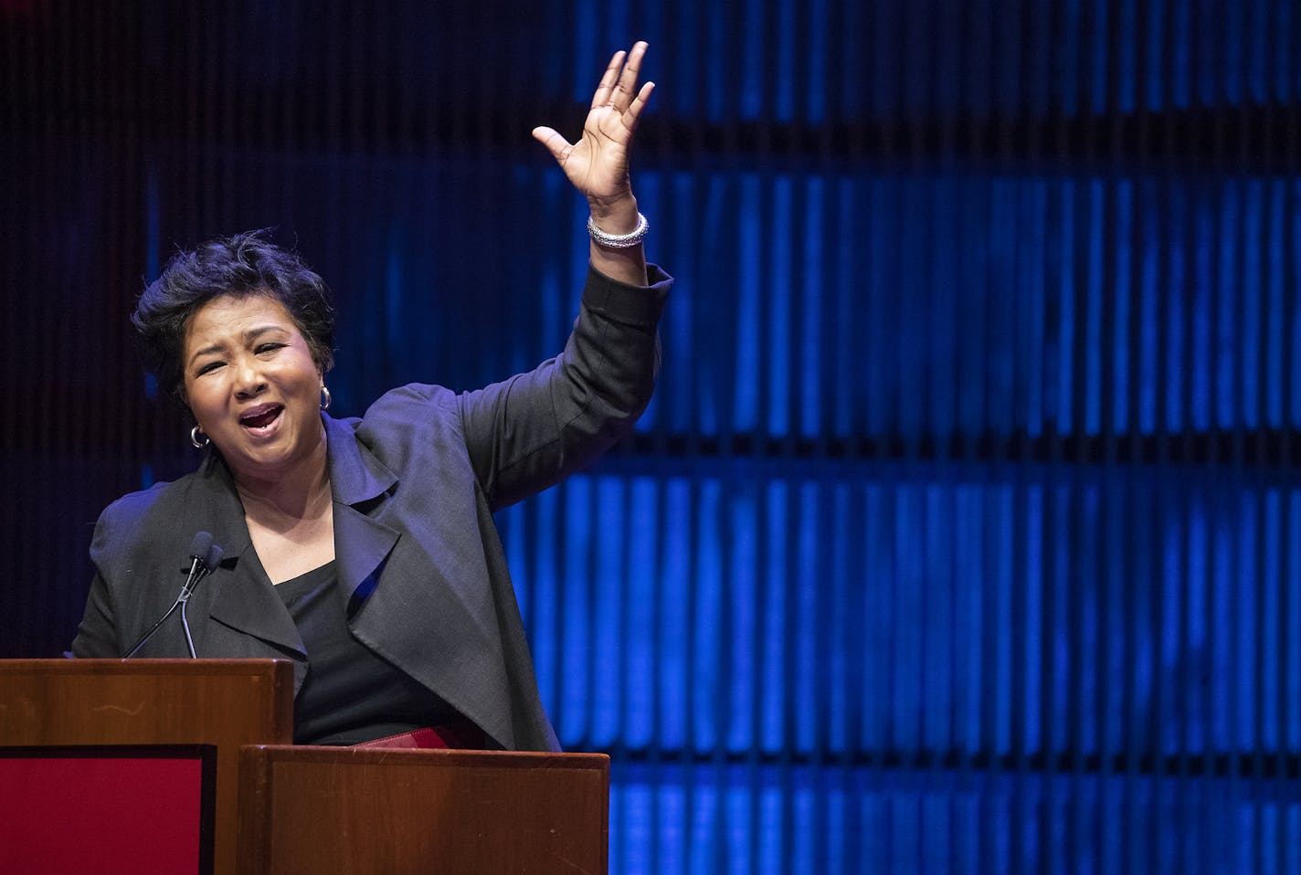 Dr. Mae C. Jemison, the first woman of color in the world to travel to space, addressed the audience during the Martin Luther King, Jr. Holiday "Women of Color in STEM" celebration at the Ordway Theatre.