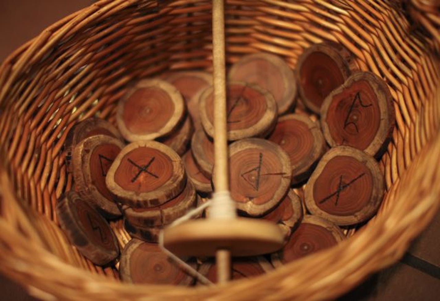 Kari Tauring brought a basket of runes to a jam at Merlins Rest Pub.