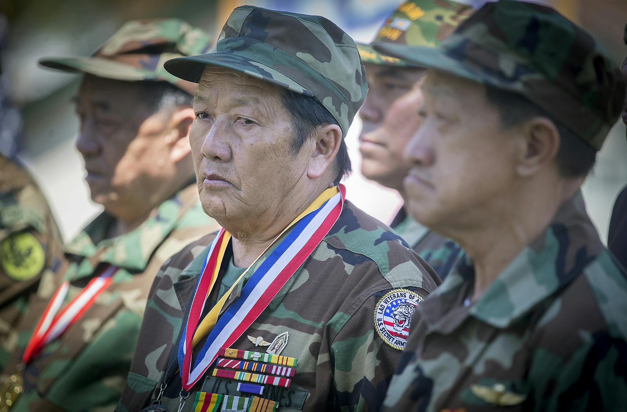 Vietnam Veteran Nao Yang Lee, cq, stood with other Hmong veterans who gathered for a farewell press conference, Friday, May 12, 2017 in St. Paul, MN. About 60 Hmong-American Veterans discussed their plans to travel to the U.S. Congress, Arlington National Cemetery, and the Vietnam War Memorial, for Special U.S. Department of Defense and Congressional Wreathlaying and Memorial Ceremonies in Washington, D.C. They also discussed the Twin Cities' Lao and Hmong community's leadership of, and particip