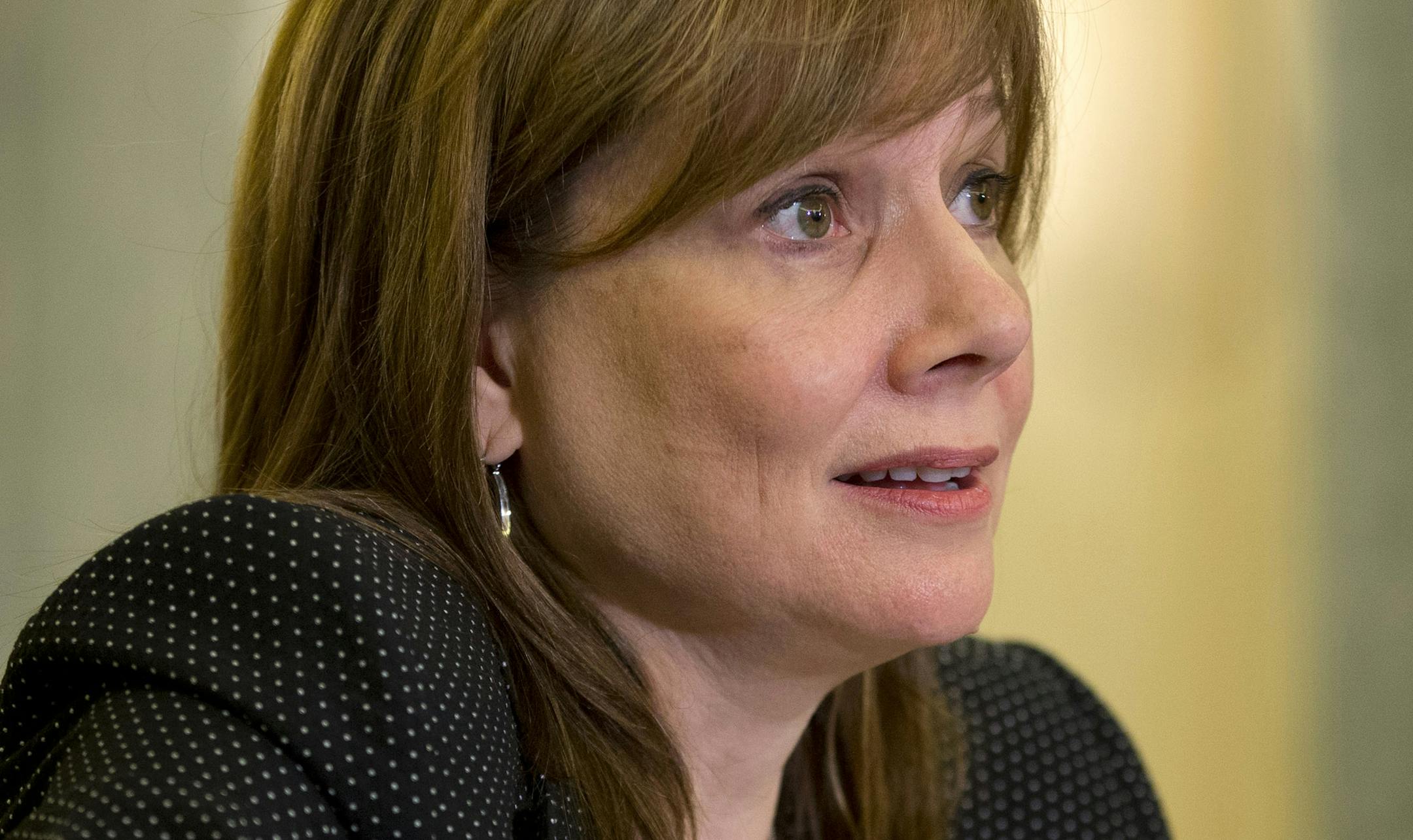 General Motors CEO Mary Barra testifies on Capitol Hill in Washington, Wednesday, April 2, 2014, before the Senate Commerce, Science and Transportation subcommittee. The committee is looking for answers from Barra about safety defects and mishandled recall of 2.6 million small cars with a faulty ignition switch that's been linked to 13 deaths and dozen of crashes. (AP Photo/Pablo Martinez Monsivais)