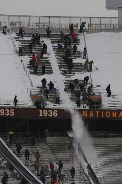 Snow removal at TCF Bank Stadium.