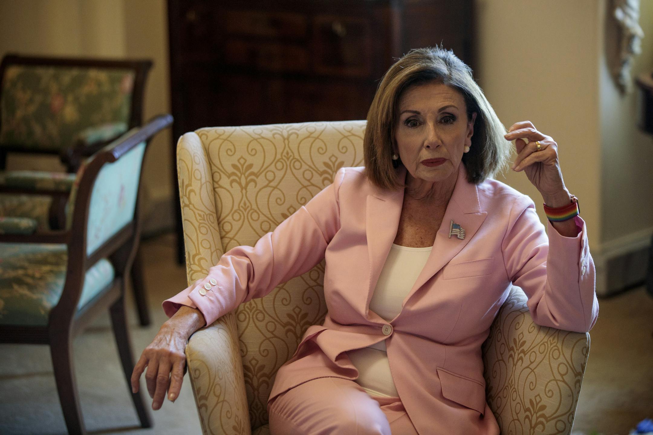 House Speaker Nancy Pelosi (D-Calif.) in her offices at the Capitol in Washington, Sept. 27, 2019. Pelosi made a private appeal on Sept. 29 to Democrats not to squander their chance to build public support for a full-scale impeachment inquiry into President Donald Trump, pressing lawmakers to maintain a simple and somber message as she declared “we are ready” to push forward with a politically divisive process. (Damon Winter/The New York Times)