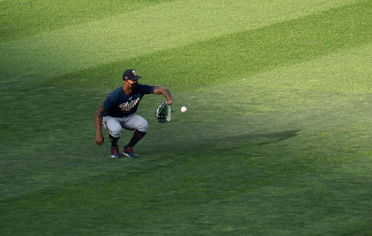 Twins center fielder Byron Buxton caught the ball during a team scrimmage at Target Field. "His defense is like no other. The best I've ever seen," says right fielder Max Kepler.