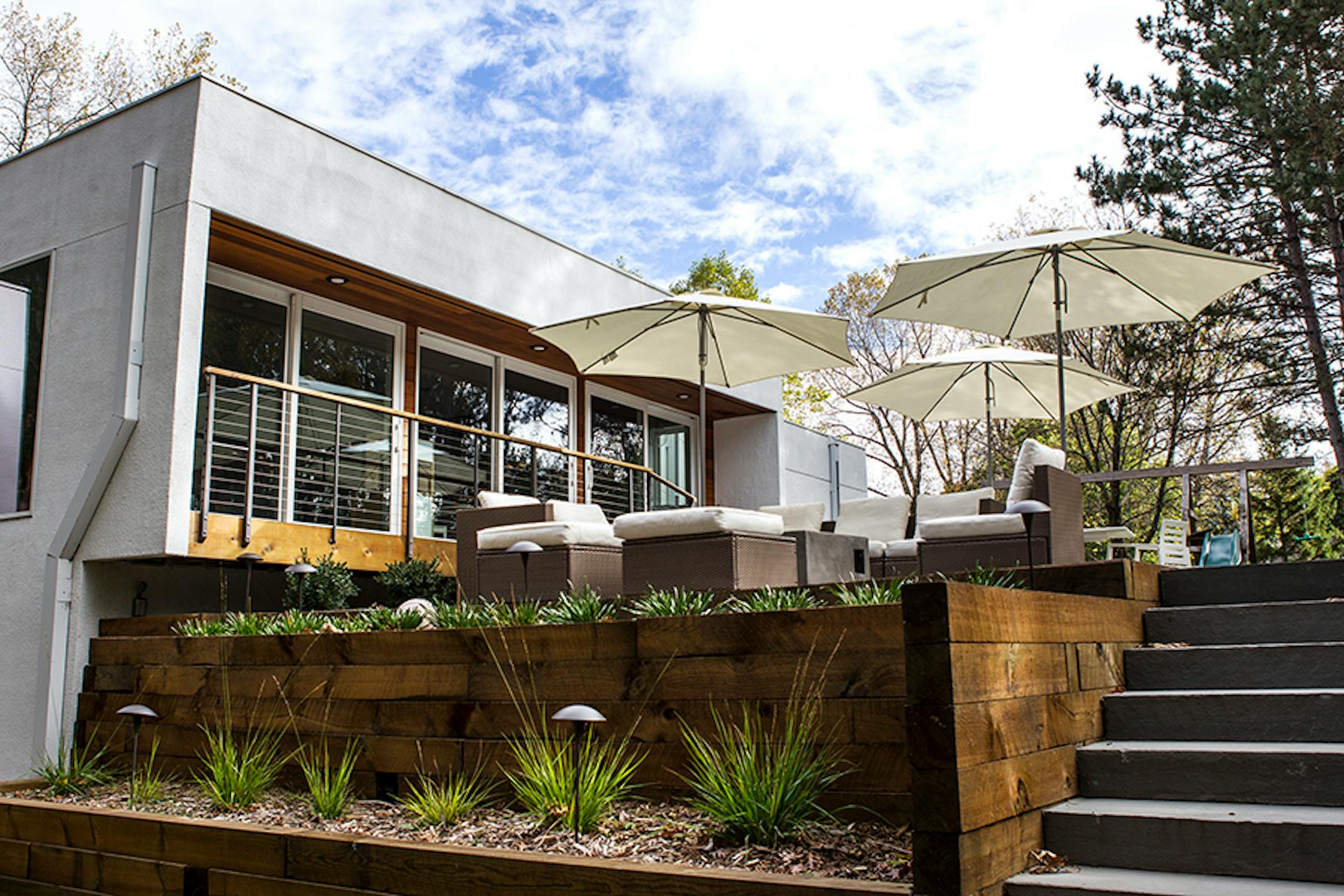 A large patio/outdoor room was later built on the side yard of the home.