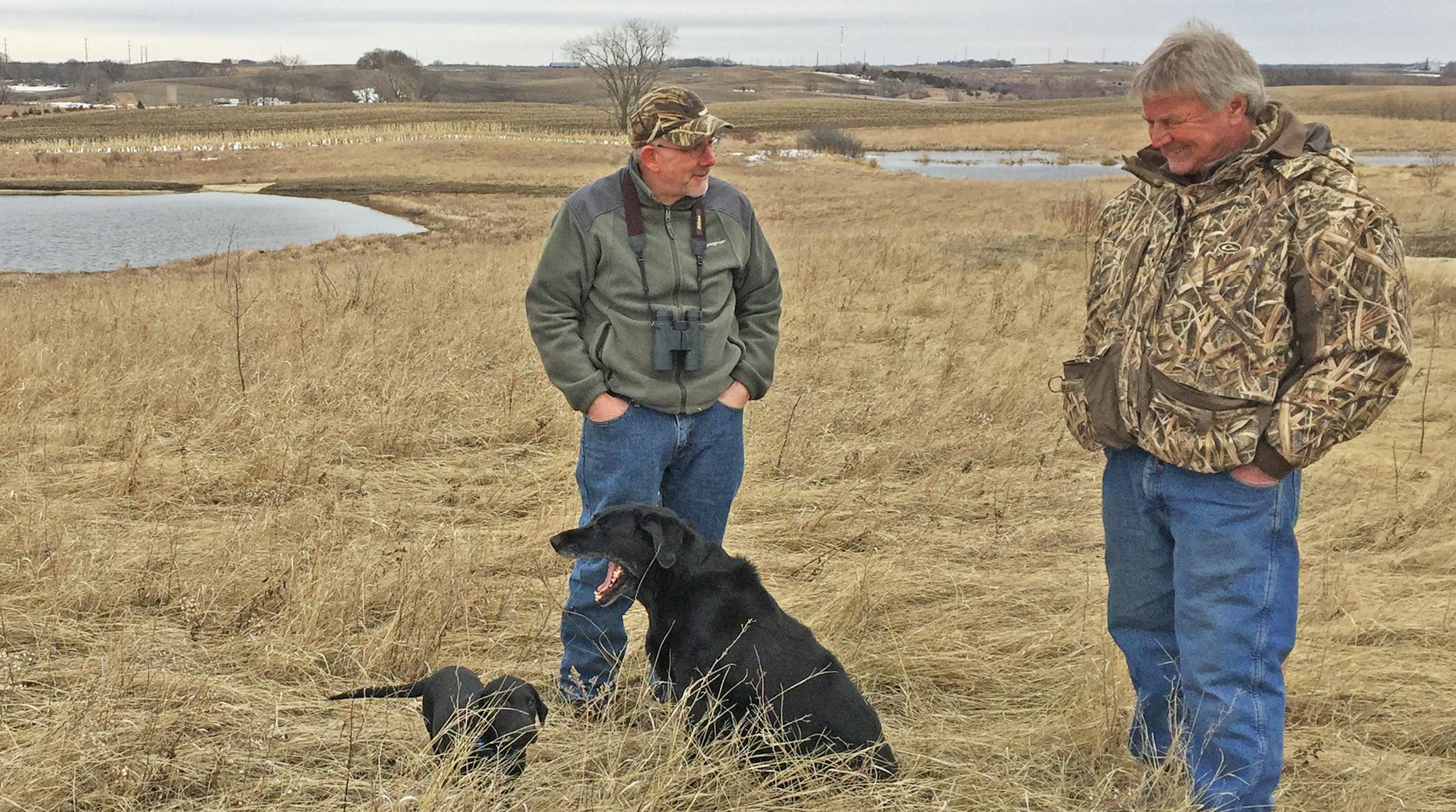Andy Lang, right, was joined on his property by Jon Schneider of Ducks Unlimited.