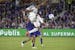Minnesota United forward Mason Toye, among those playing with the club's Forward Madison affiliate, attempts a shot on goal against Orlando City in a 