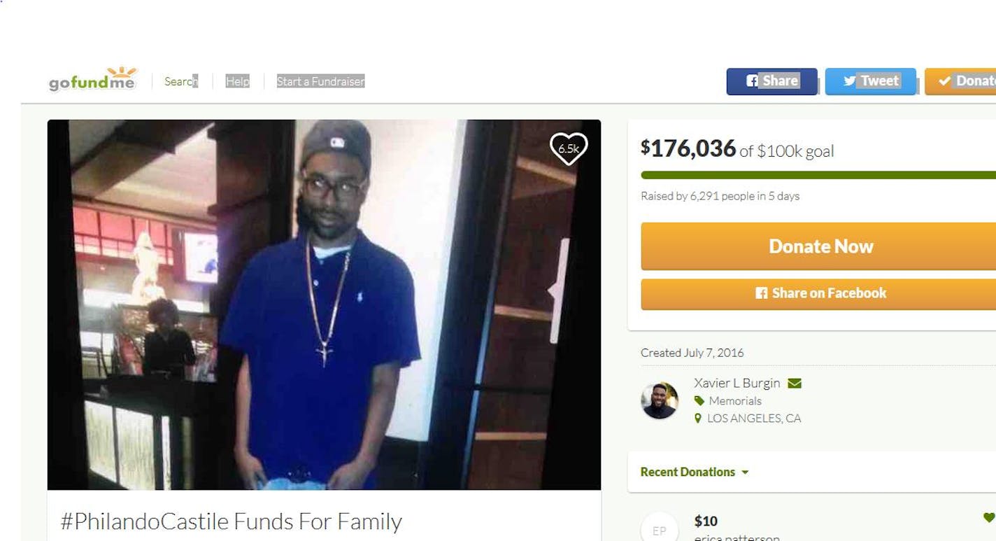 Xavier L. Burgin's GoFundMe page was started to benefit the Castile family. Burgin said he's receiving none of the money.