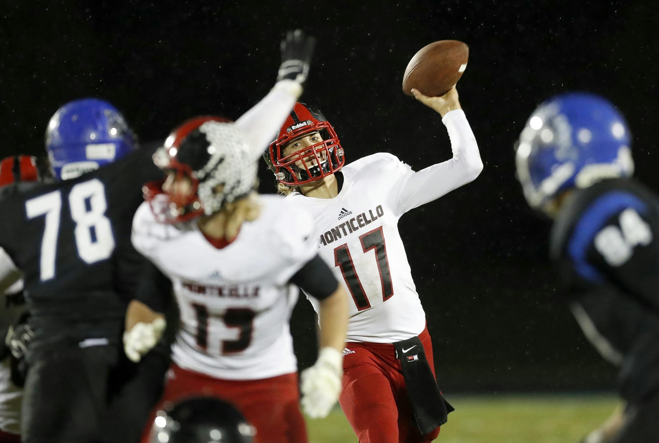 Monticello quarterback Nick Zwack (17) attempted a pass in the second quarter of a game on Oct 25, 2016.