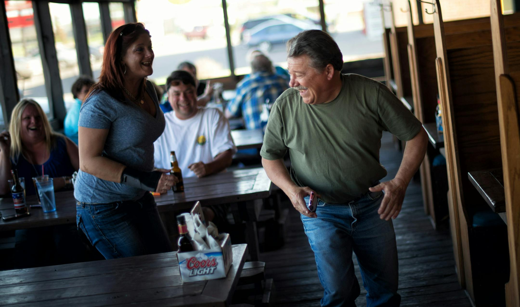 Former State Rep. Tom Rukovina joked with friends and supporters in the Sawmill Saloon, Virginia, Minnesota. Rukovina is a candidate for St. Louis County Commissioner. Thursday, May 29, 2014 ] GLEN STUBBE * gstubbe@startribune.com