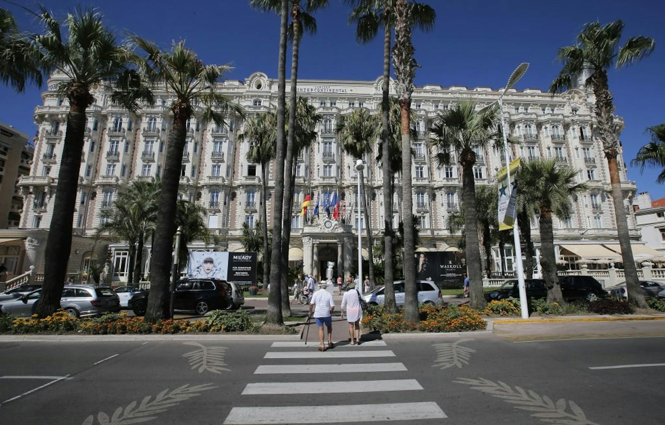A view of the Carlton hotel, in Cannes, southern France, Tuesday, July 30, 2013, the scene of a daylight raid last Sunday, July 28. A staggering euro103 million ($136 million) worth of jewels and diamonds were stolen Sunday from the Carlton Intercontinental Hotel in Cannes, in one of Europe's biggest jewelry heists in years, police said. French Riviera hotel was hosting a temporary jewelry exhibit over the summer of the prestigious Leviev diamond house, which is owned by Israeli billionaire Lev