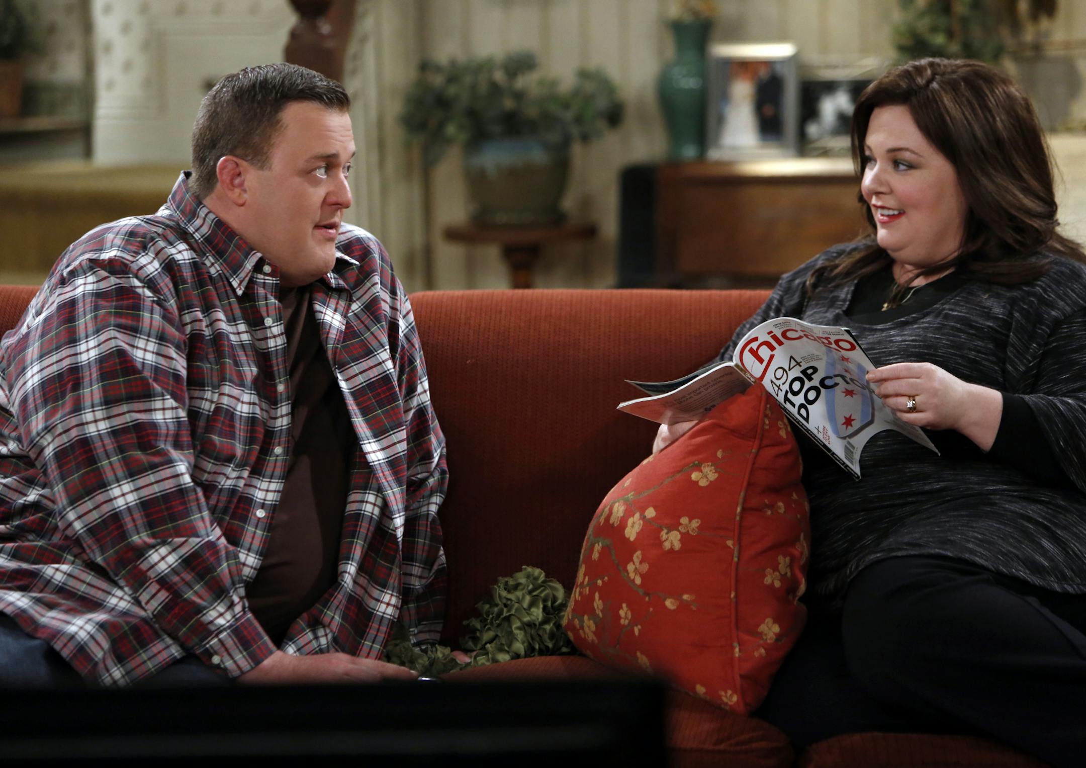 "Mike the Tease" -- Mike studies male fertility and visits a clinic to ensure that his swimmers are up to the task of starting a family with Molly. Meanwhile, Vince gets a new job selling vacuum cleaners door-to-door, on MIKE & MOLLY, Monday, Feb. 18 (9:30-10:00 PM, ET/PT) on the CBS Television Network. Pictured L-R: Blily Gardell as Mike and Melissa McCarthy as Molly Photo: Cliff Lipson/CBS √É?√Ç¬©2013 CBS Broadcasting, Inc. All Rights Reserved.