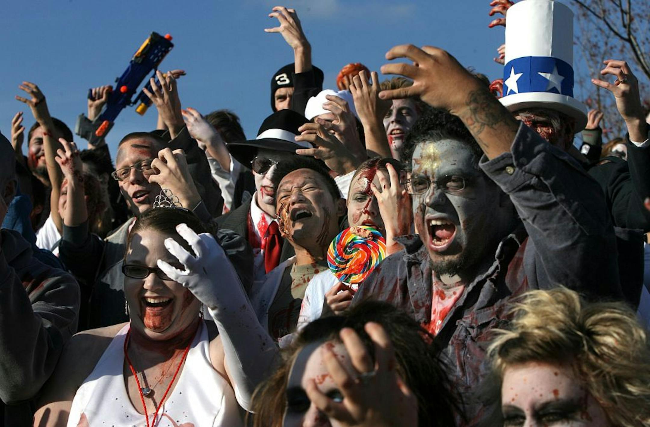 Hundreds of folks dressed dressed up for the fourth annual annual Zombie Pub Crawl in Minneapolis.