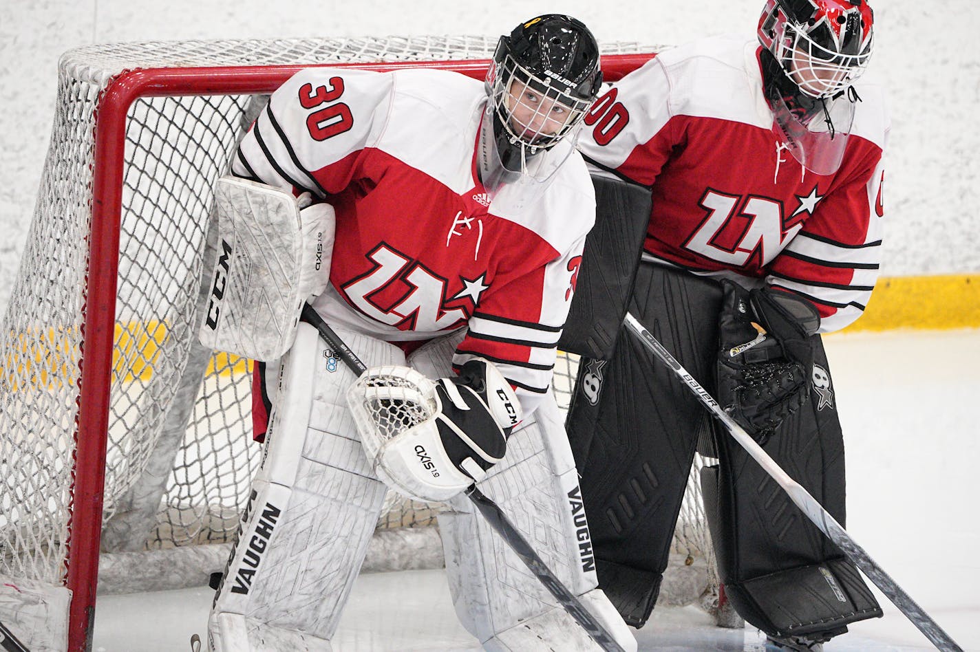 Goalie Addison Oettinger transferred into Lakeville North this season. Thursday, Jan. 5, 2023 at Dakota Ice Center in Prior Lake, Minn.