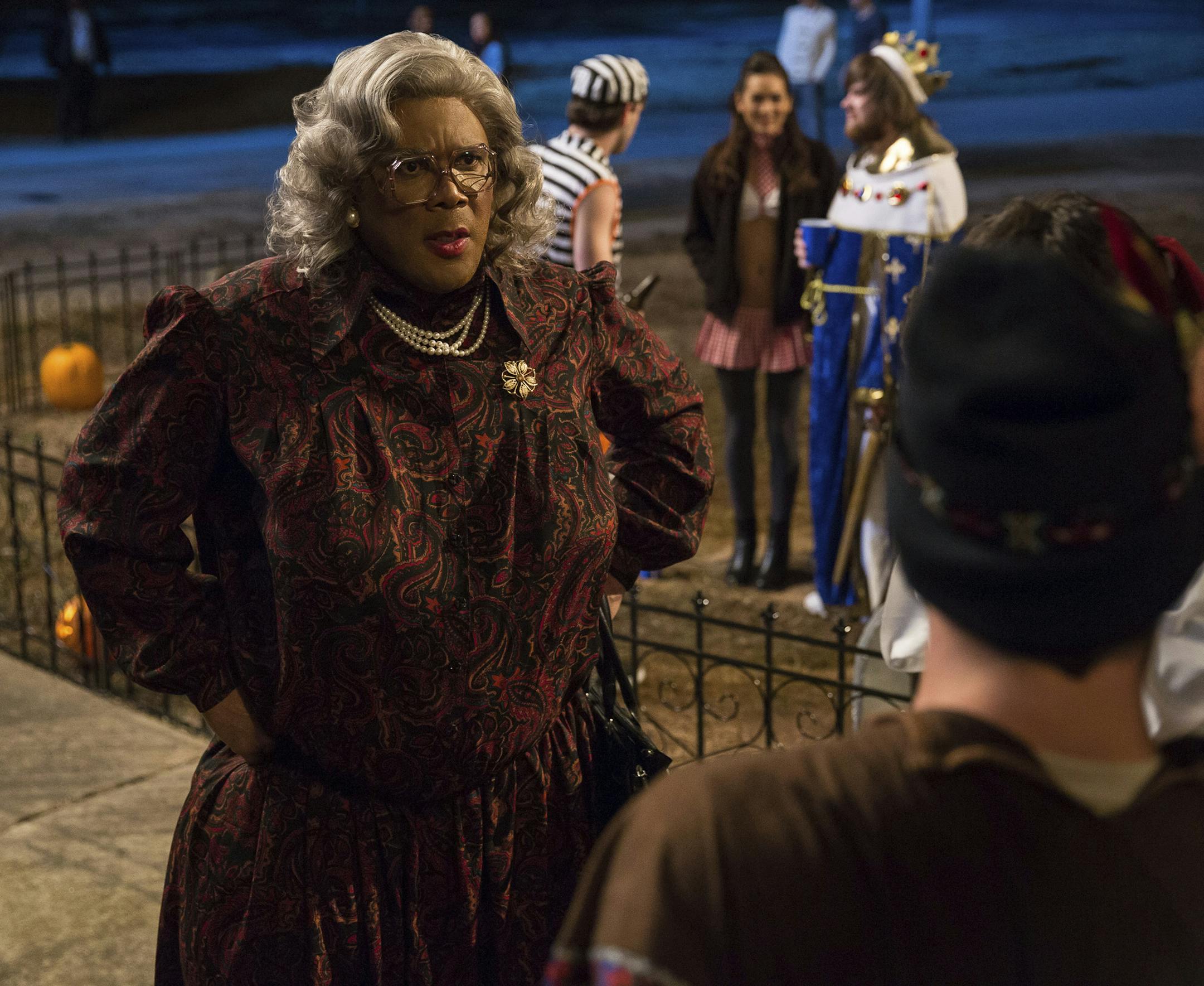 In this image released by Lionsgate, Tyler Perry portrays Madea in a scene from, "Tyler Perry's Boo! A Madea Halloween." (Daniel McFadden/Lionsgate via AP)