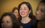 Minneapolis City Council member Alondra Cano listened to a speech at a launch of a new podcast called Latina Theory at Nico's on Wednesday, January 6,