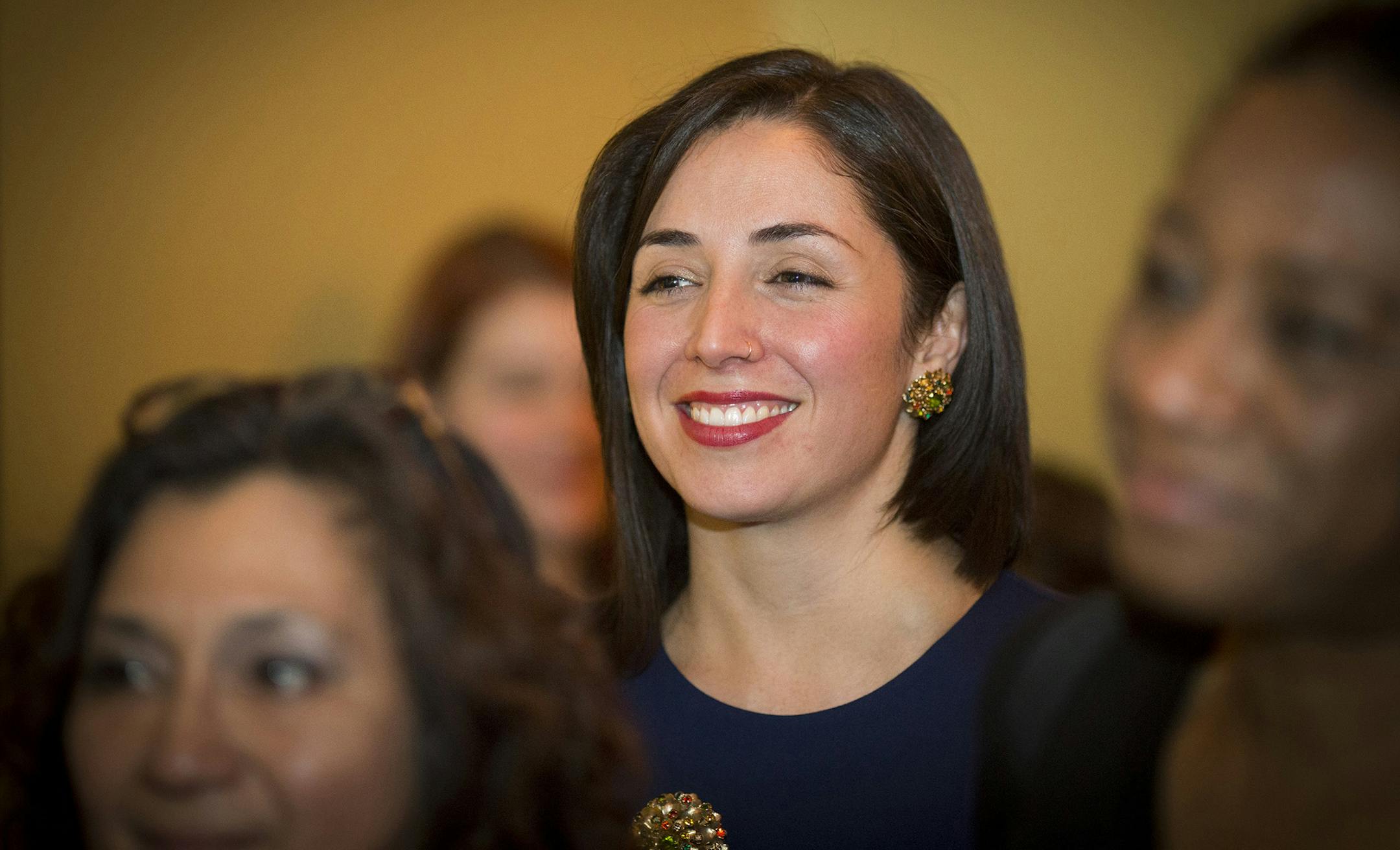 Minneapolis City Council member Alondra Cano listened to a speech at a launch of a new podcast called Latina Theory at Nico's on Wednesday, January 6, 2015, in Minneapolis, Minn. ] RENEE JONES SCHNEIDER &#x2022; reneejones@startribune.com ORG XMIT: MIN1601062143411391