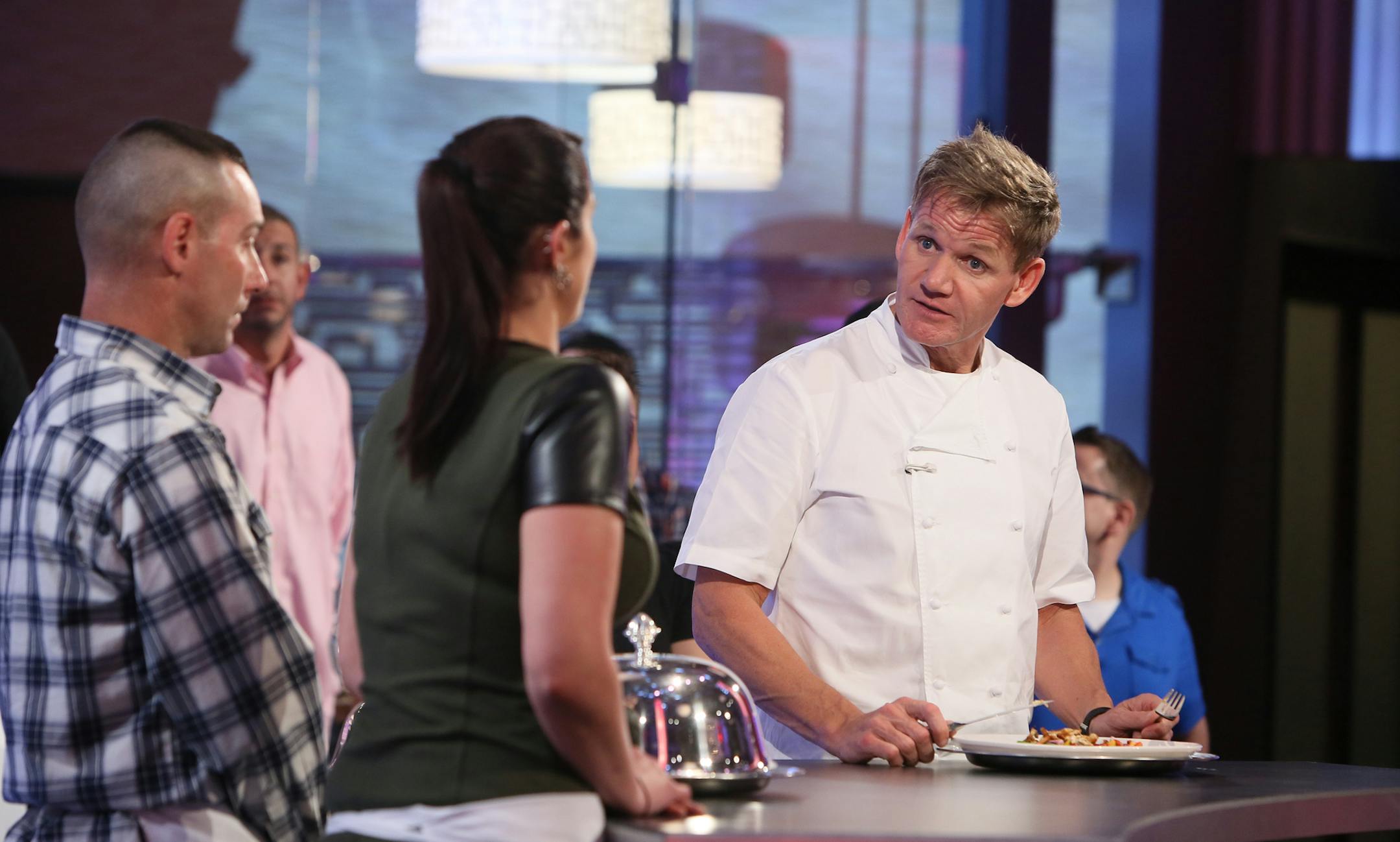 HELLíS KITCHEN: L-R: Contestants show Gordon Ramsay their signature dish in the all-new season premiere episode of HELLíS KITCHEN airing Tuesday, March 3 (8:00-9:00 PM ET / PT) on FOX. CR: Greg Gayne. © 2015 FOX Broadcasting.