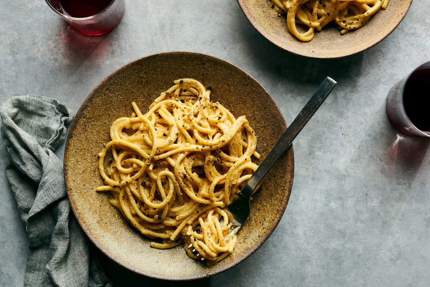 Vegan cacio e pepe, In place of cheese, this vegan, dairy-free take on the classic Roman pasta sauce uses a mix of nutritional yeast, cashew butter and miso. Food Stylist: Simon Andrews. (David Malosh/The New York Times)