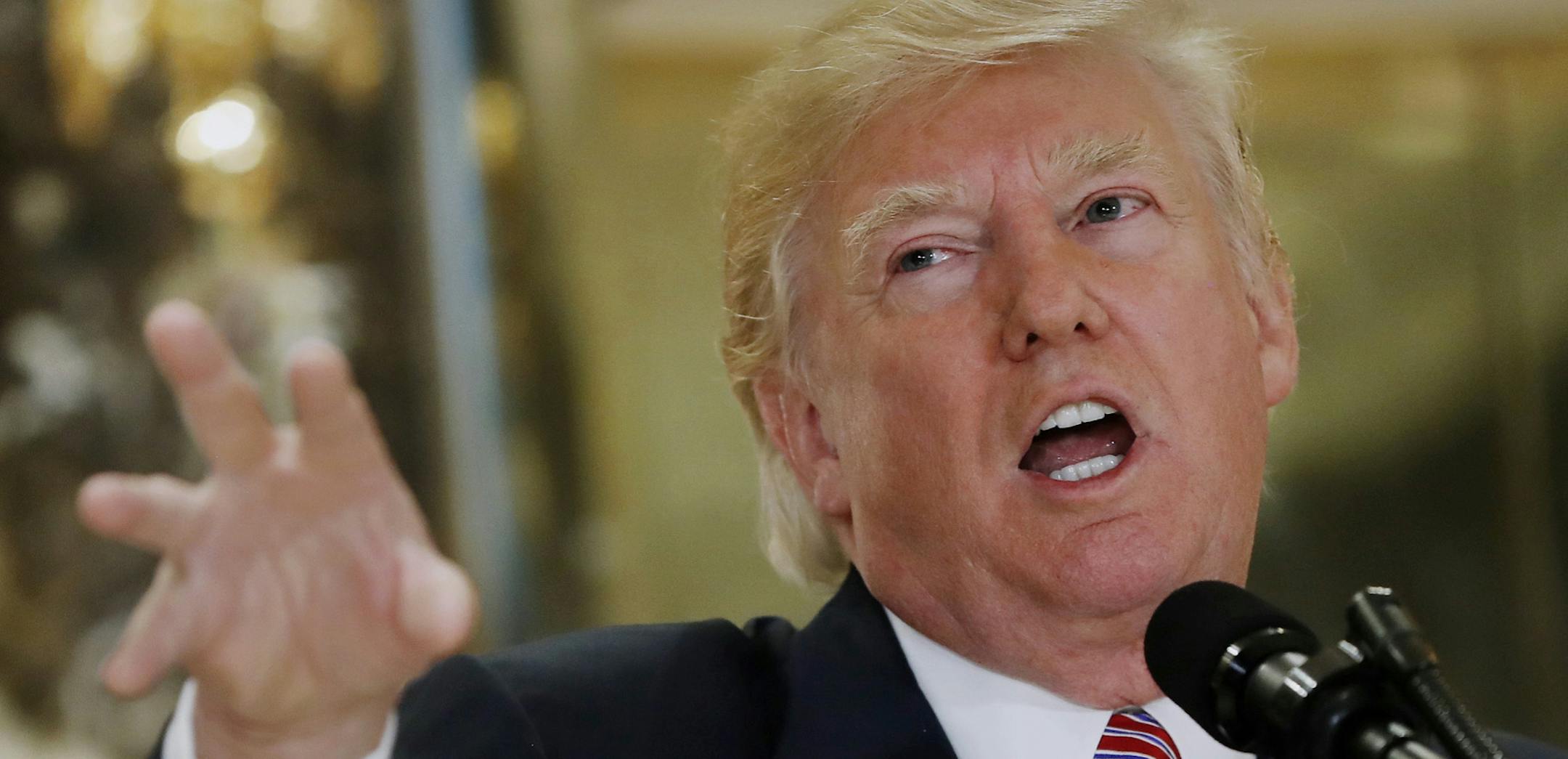 President Donald Trump speaks to the media in the lobby of Trump Tower in New York, Tuesday, Aug. 15, 2017. (AP Photo/Pablo Martinez Monsivais) ORG XMIT: MIN2017081615094019