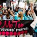 Sexual assault survivors along with their supporters at the #MeToo Survivors March against sexual abuse Sunday, Nov. 12, 2017 in Los Angeles, Calif. A