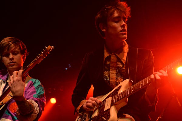 Hippo Campus' Nathan Stocker (left) and Jake Luppen perform at 89.3 the Current's first of two nights at First Avenue for the 10th Anniversary birthda
