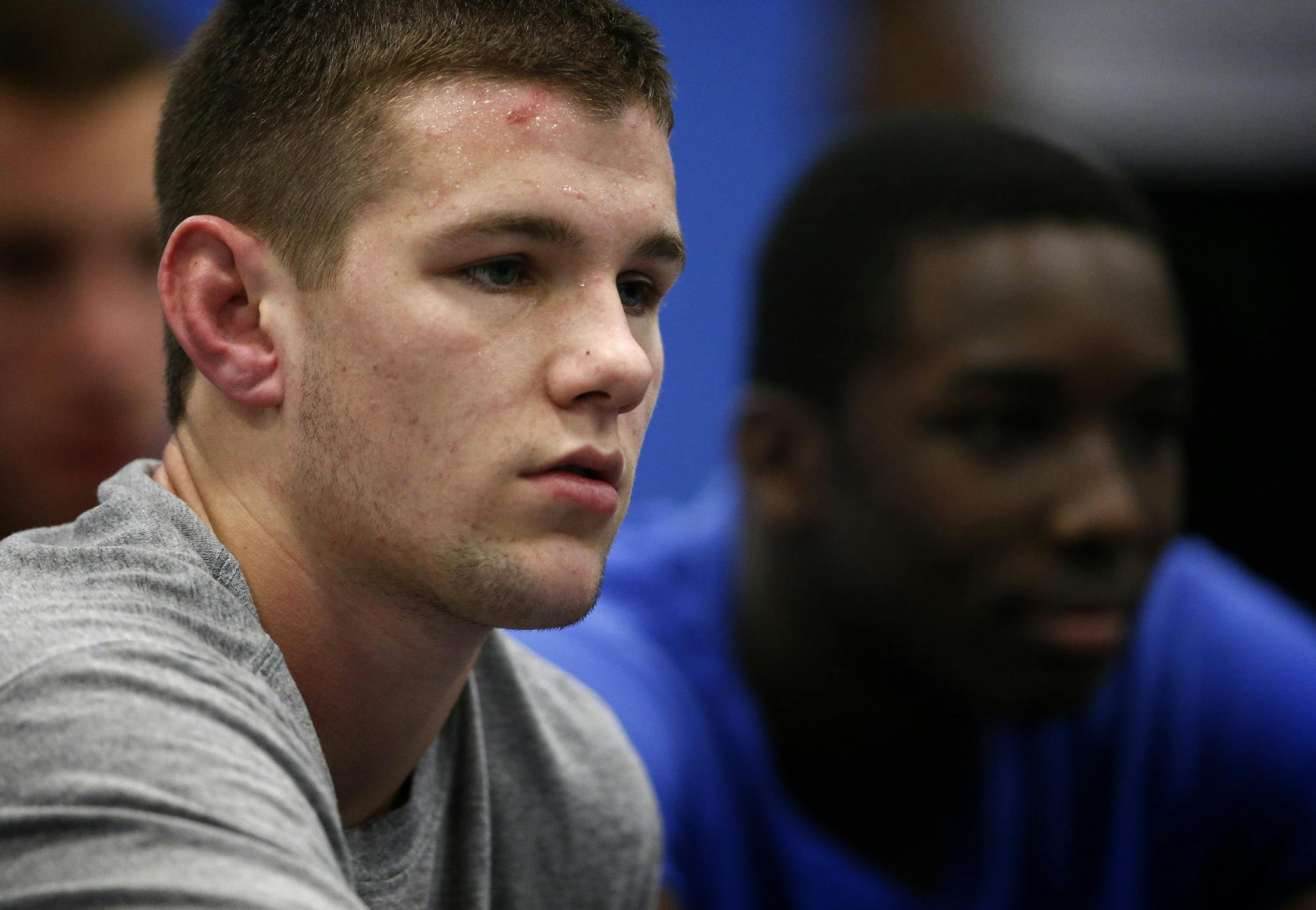 Woodbury high school wrestler Ben Donnelly during practice on Monday. ] CARLOS GONZALEZ cgonzalez@startribune.com - December 8, 2014 ‚Äì Woodbury, Minn., Woodbury wrestling, focus on Ben Donnelly.