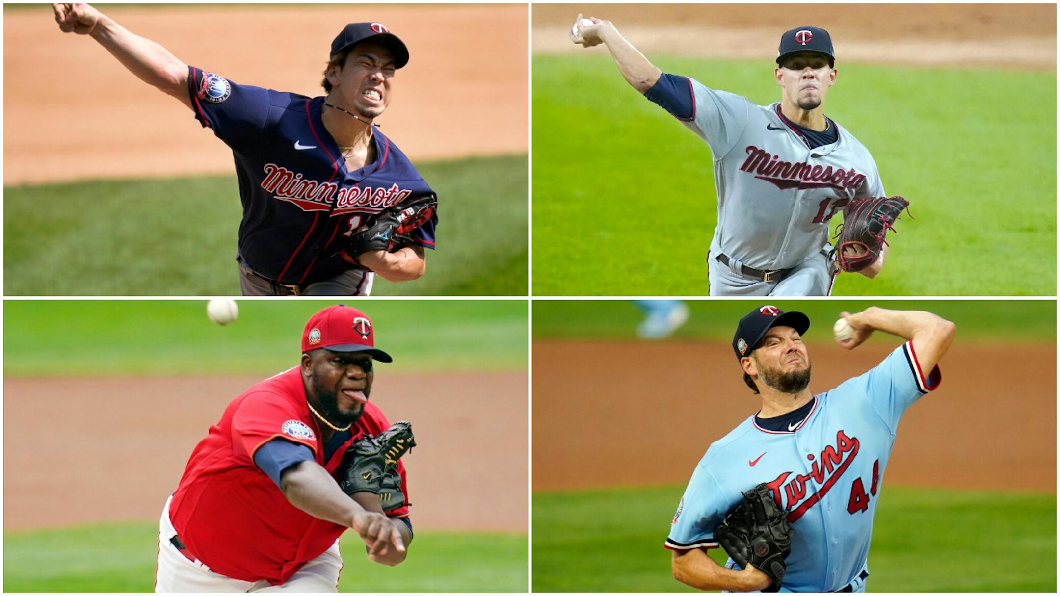 Clockwise from top left: Kenta Maeda, Jose Berrios, Rich Hill and Michael Pineda have been the team's four best starters recently.