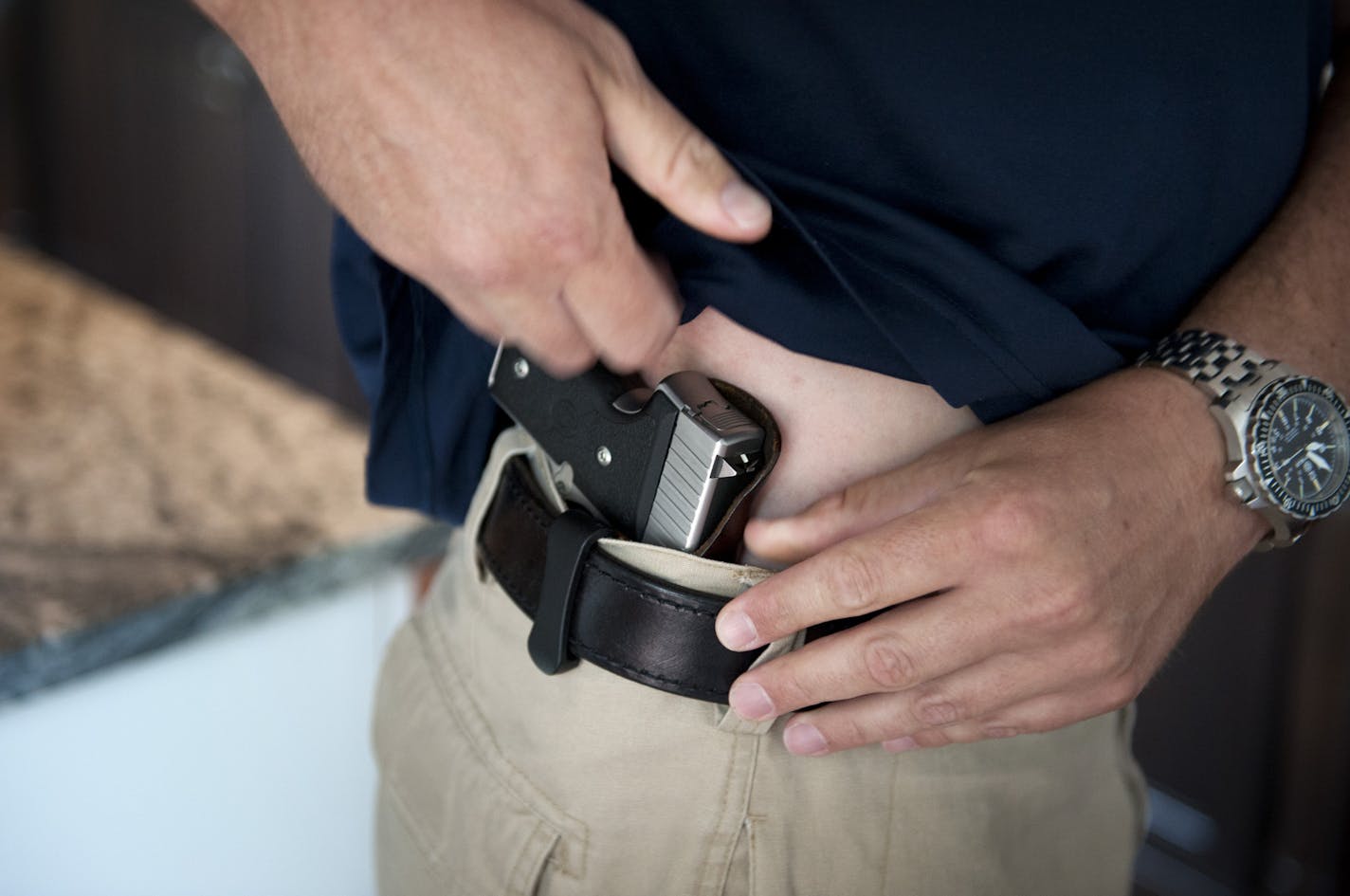 Evan Easton is teaches a course required to have a concealed carry permit in Minnesota. Thursday, June 28, 2012 ] GLEN STUBBE * gstubbe@startribune.com EDS: we are not saying where he lives, only as Twin Cities area