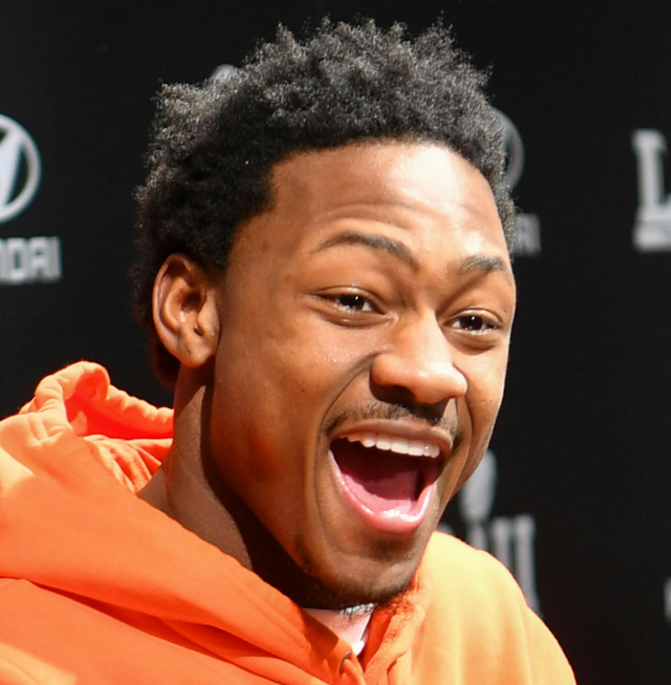 Stefon Diggs laughed as Viking World Order's Sir Skolt thanked him for his catch which happened on Skolt's birthday. ] GLEN STUBBE • glen.stubbe@startribune.com Monday, January 29, 2018 Stefon Diggs signs autographs at Hyundai Activation area of Super Bowl Experience at the Convention Center.