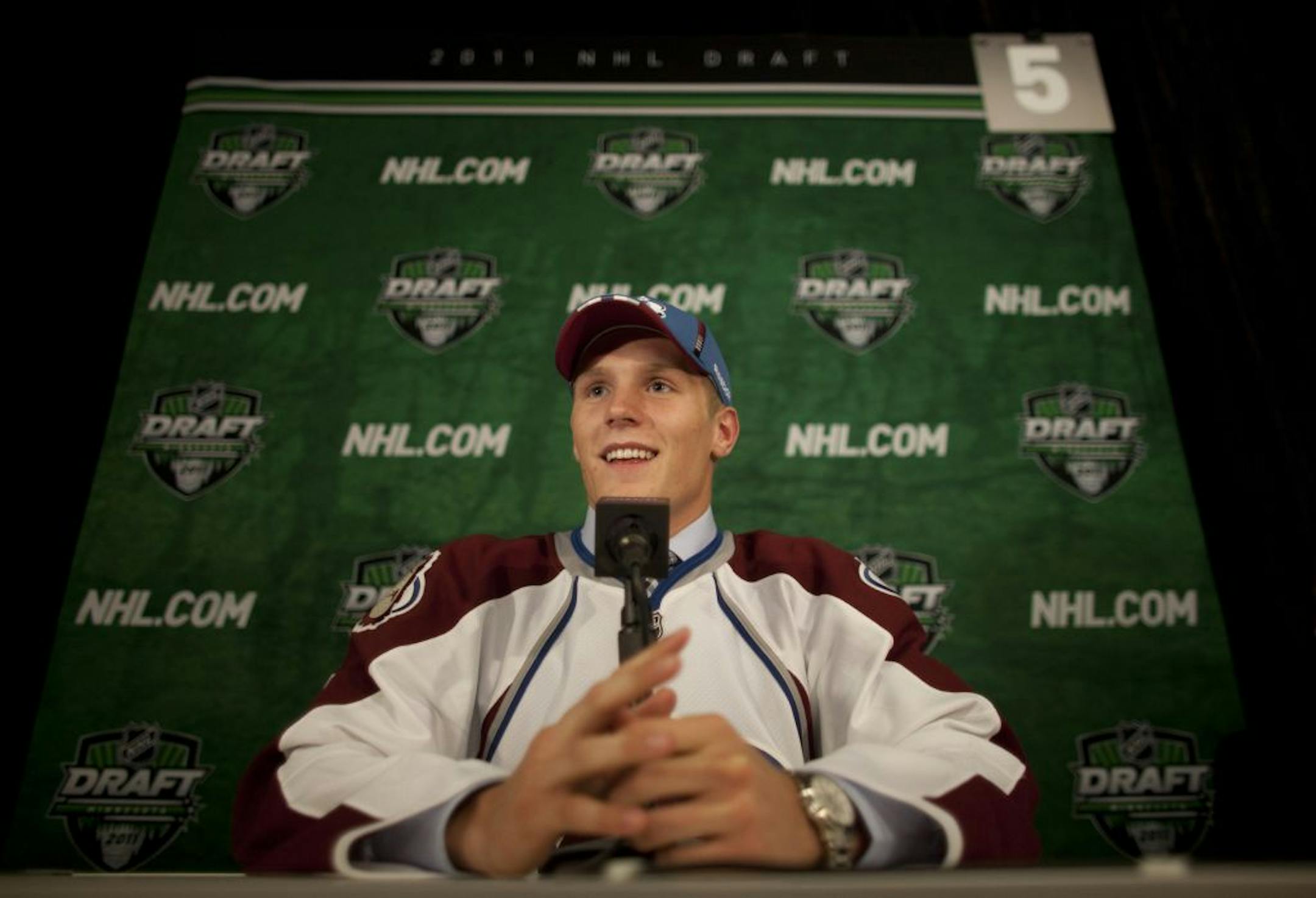 Colorado Avalanche pick Gabriel Landeskog during his post-draft news conference backstage at Xcel Energy Center Friday night.