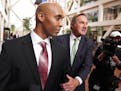 Mohamed Noor, accompanied by his legal team, Peter Wold, and Tom Plunkett left after a probable cause hearing for the ex-Minneapolis cop Thursday at t