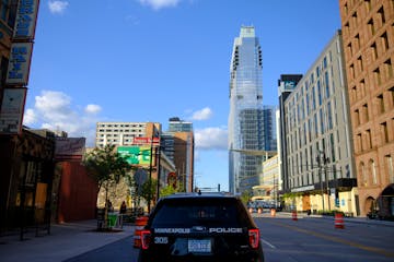 A Minneapolis police vehicle parked along Hennepin Avenue in July 2022.